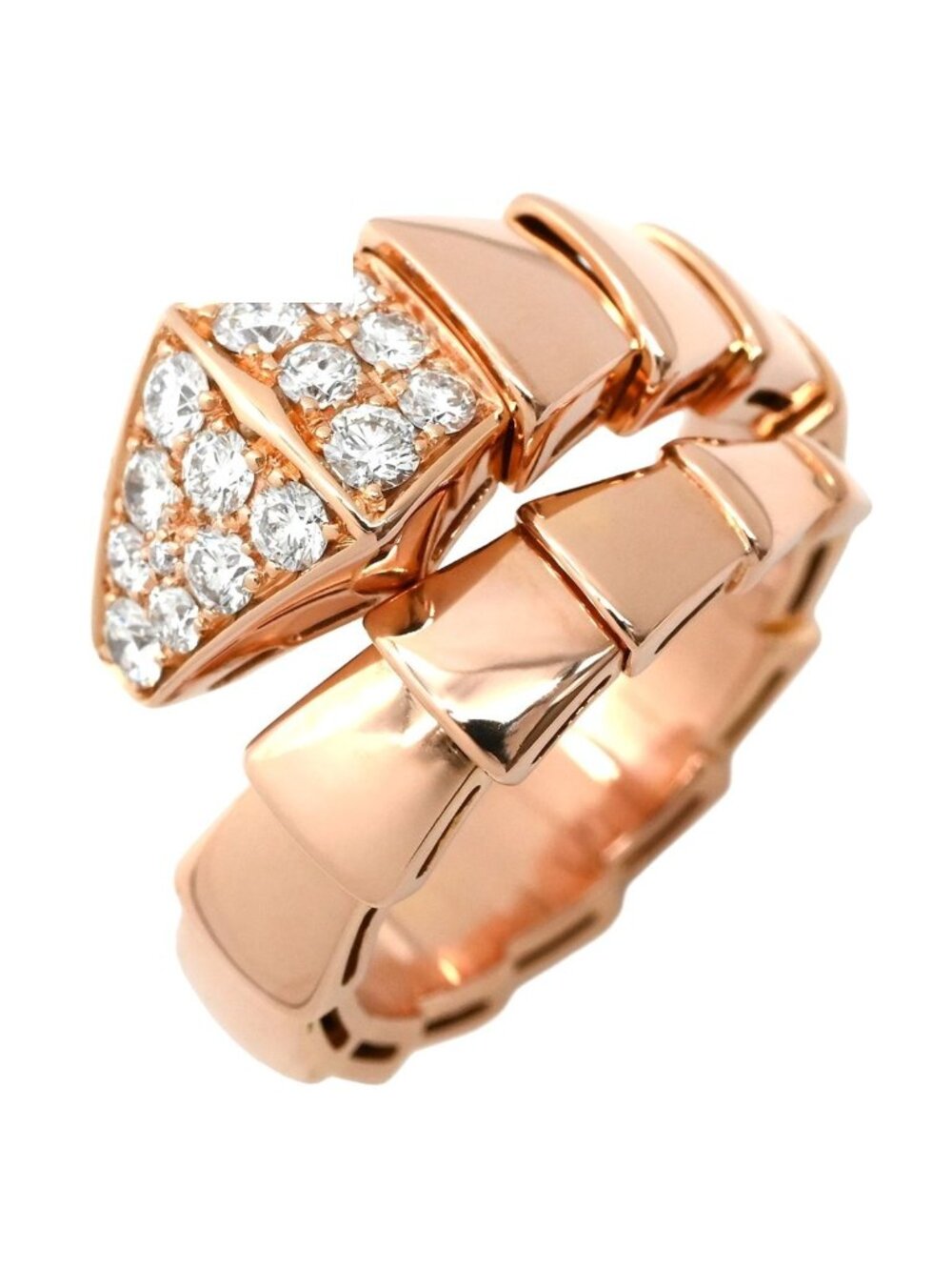 Bvlgari Ring Serpenti Viper Diamond Pink Gold M PG Pave Single Coil
